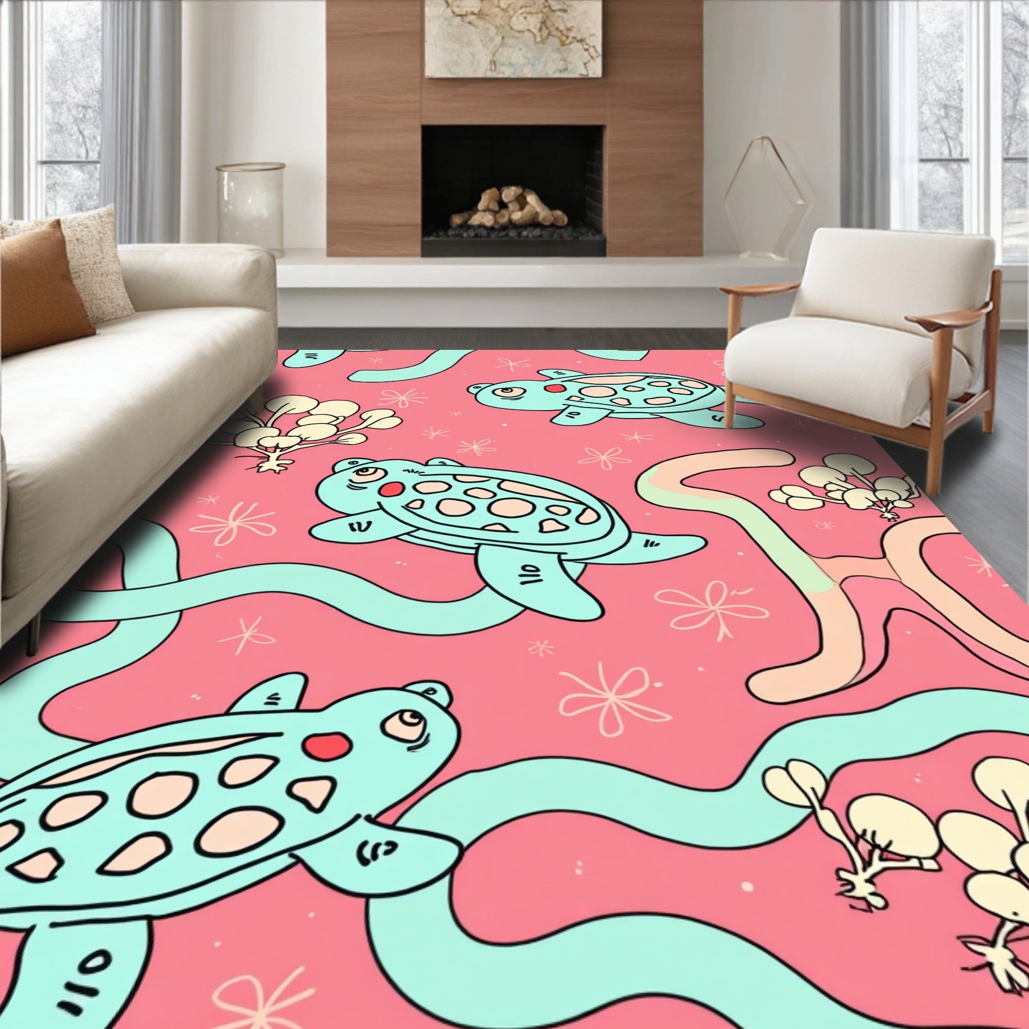 Cute Turtle Pattern Decorative Rug