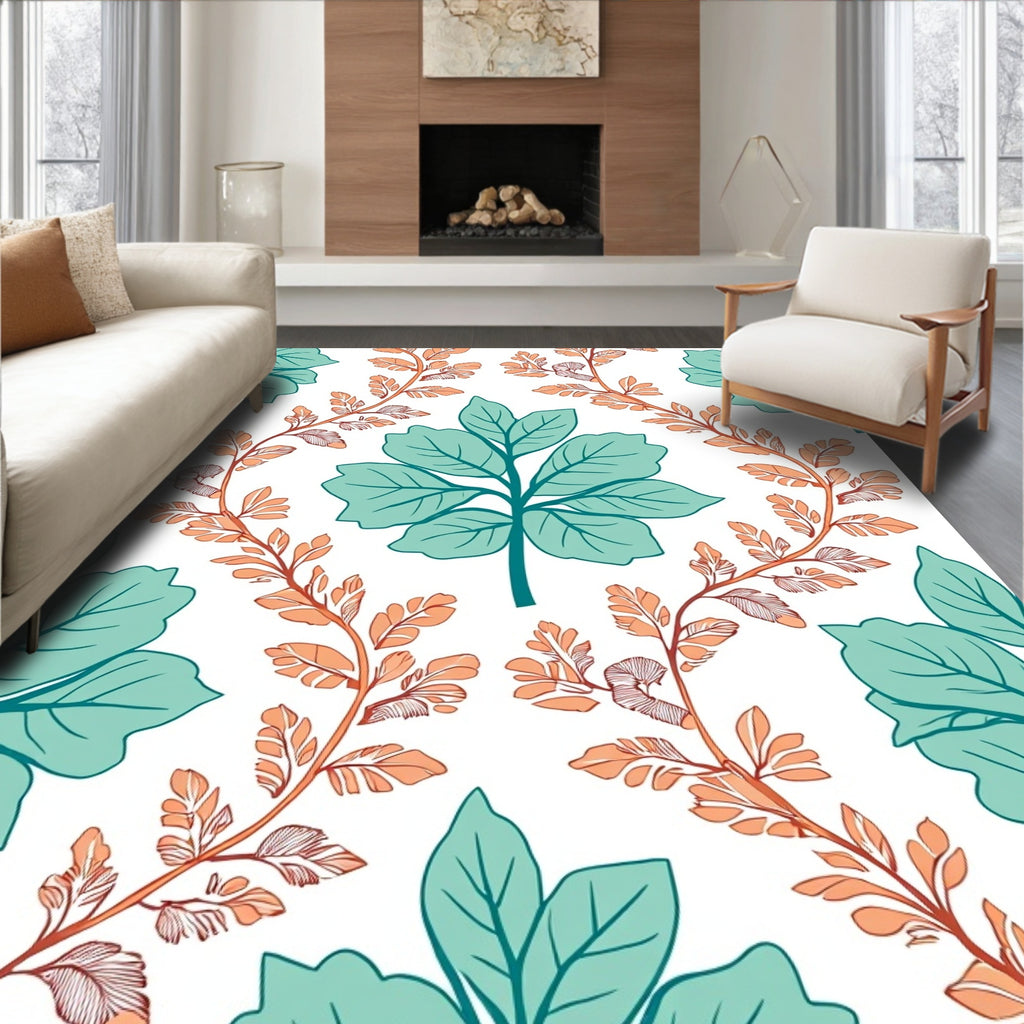 Teal And Orange Leafy Vines Rug