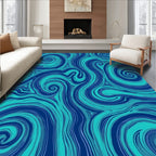 Dynamic Swirling Teal Navy Pattern Rug