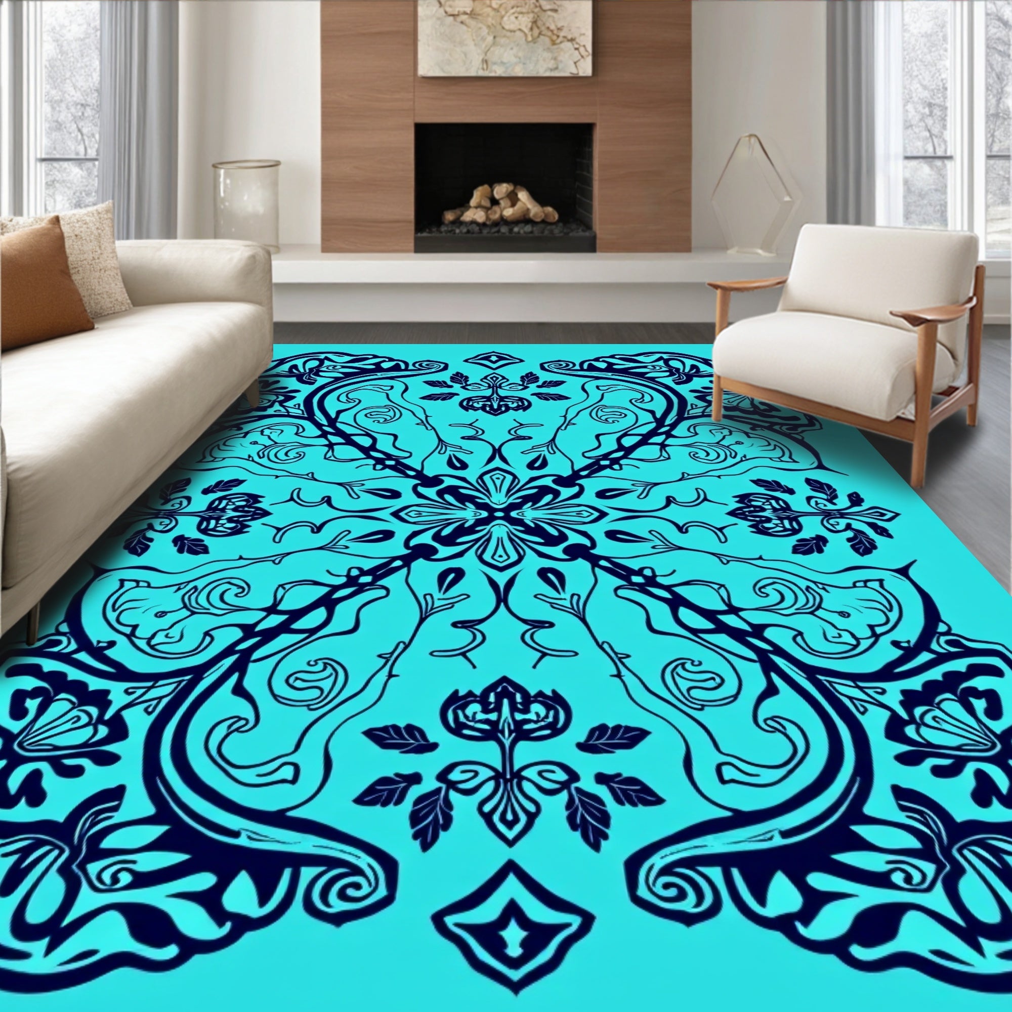 Art Nouveau Floral Symmetry Design Rug