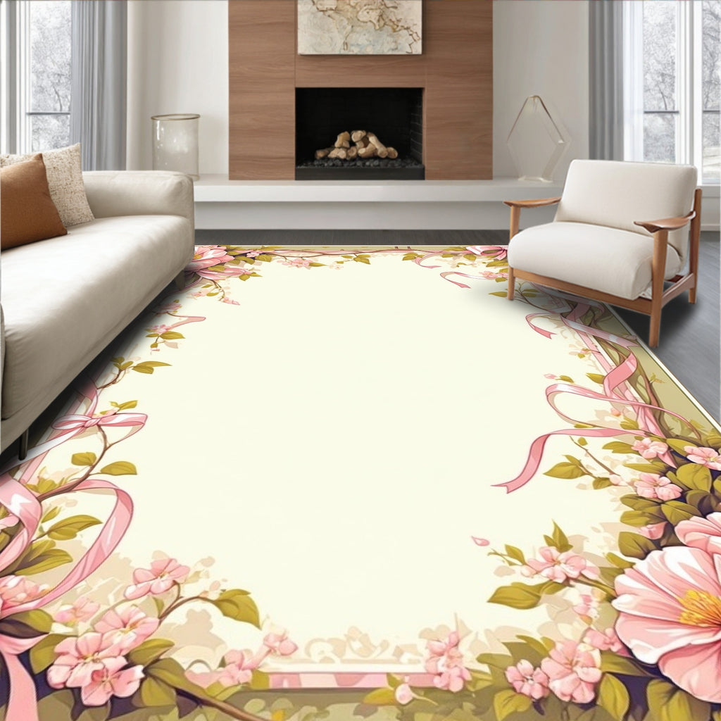 Floral Pink Ribbon Vine Design Rug