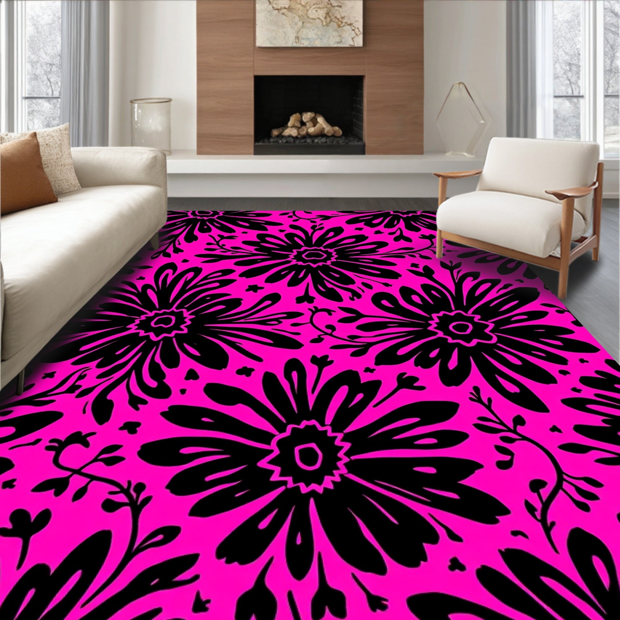 Bold Floral Silhouette Pattern Rug