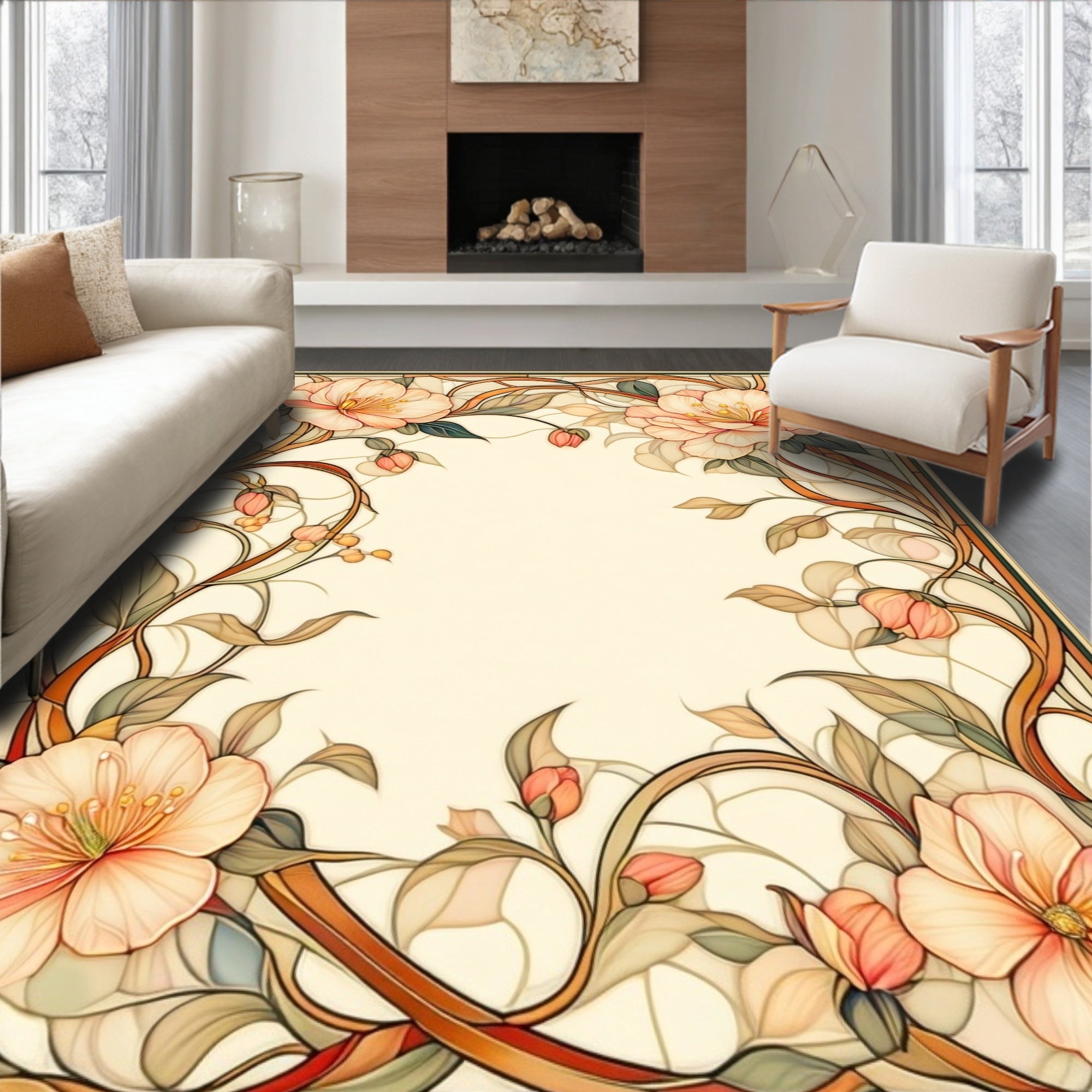 Floral Art Nouveau Inspired Design Rug