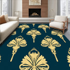 Art Deco Golden Floral Pattern Rug