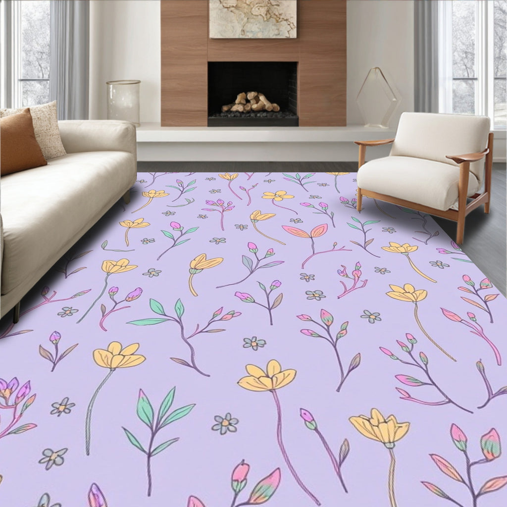 Pastel Floral Sketch Pattern Rug