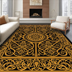 Intricate Gold Celtic Knot Pattern Rug