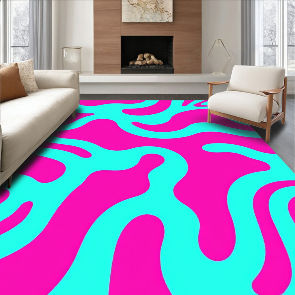 Fluid Pink and Teal Abstract Pattern Rug