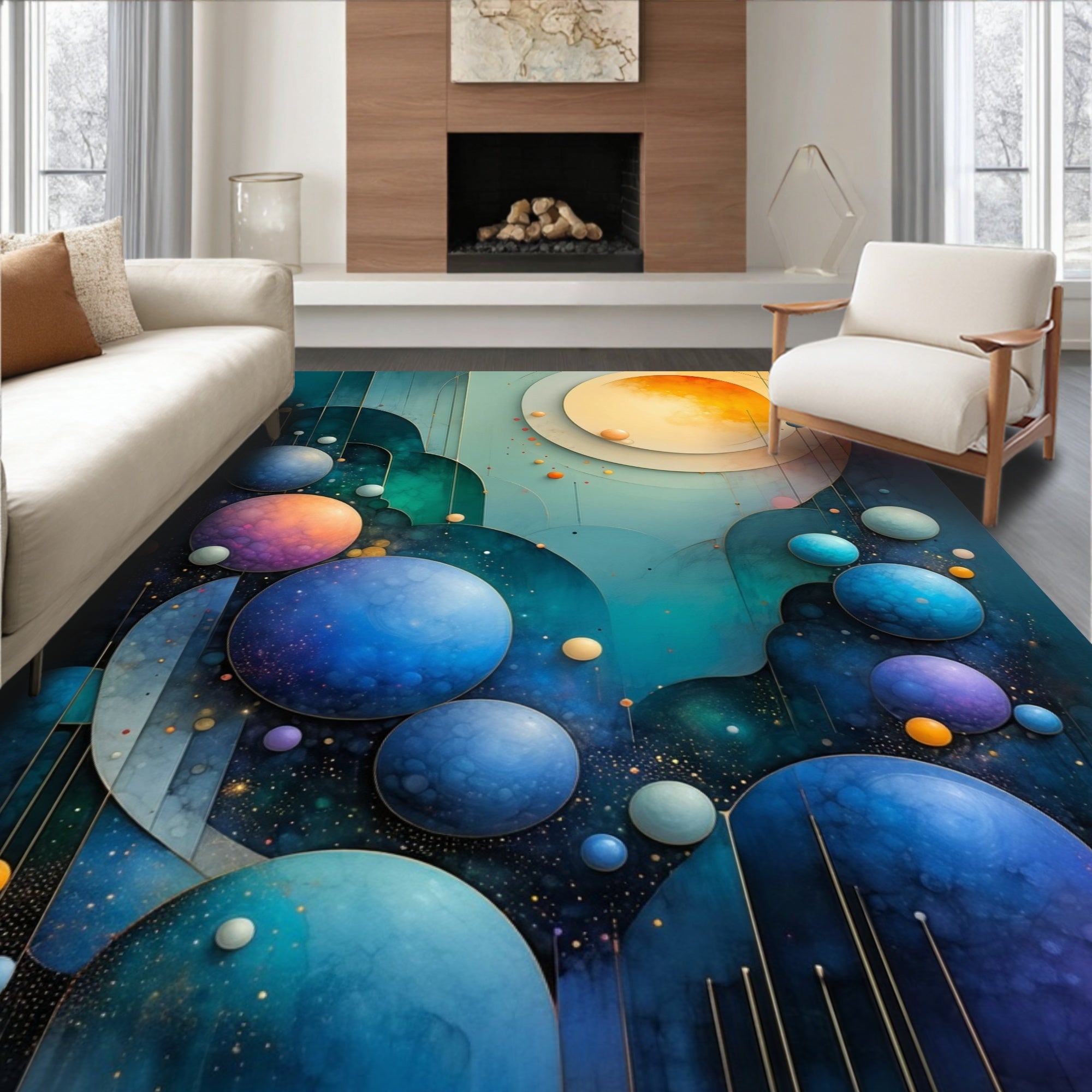 Cosmic Spheres Abstract Design Rug