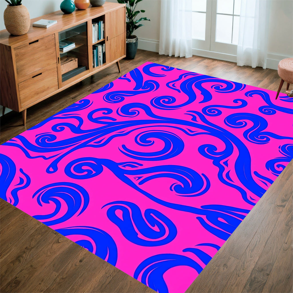 Vibrant Blue Swirl Pattern Design Rug