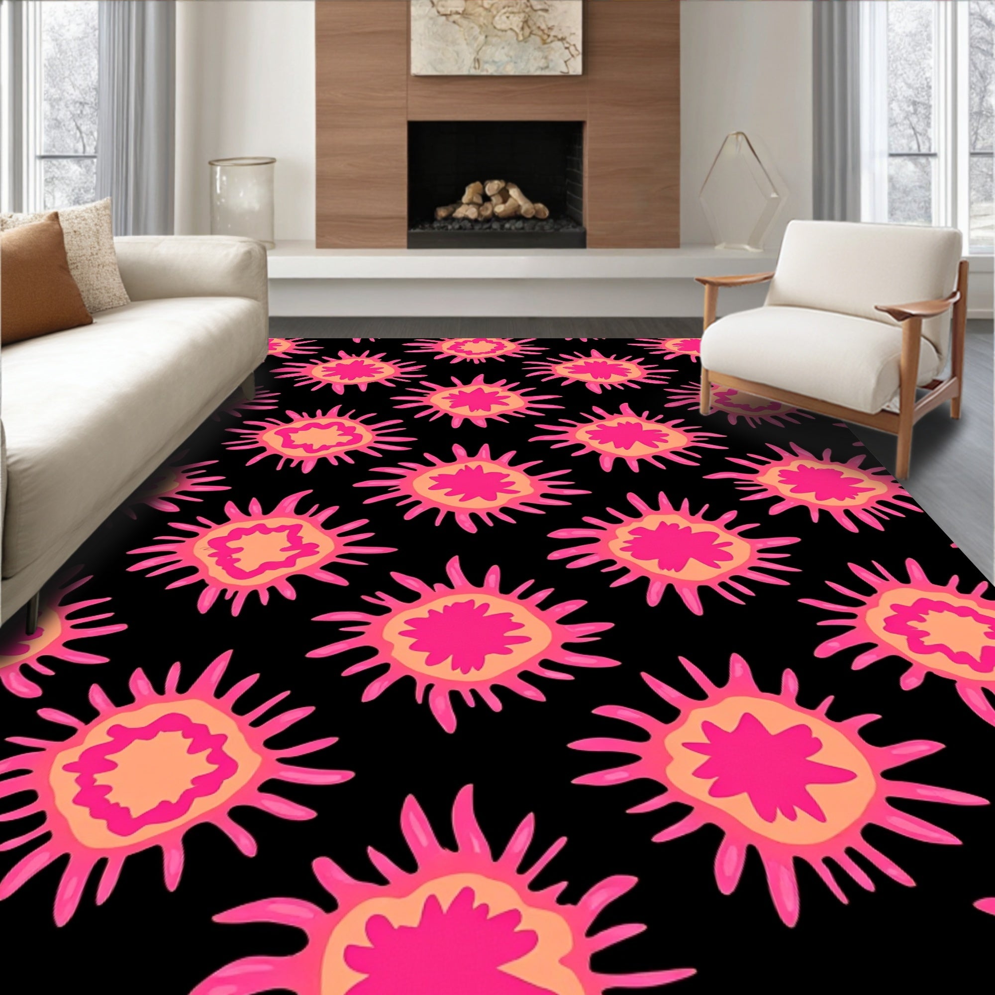 Vibrant Pink Starburst Pattern Rug