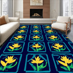Yellow Floral Tile Pattern Rug