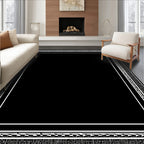 Elegant Black White Abstract Border Rug