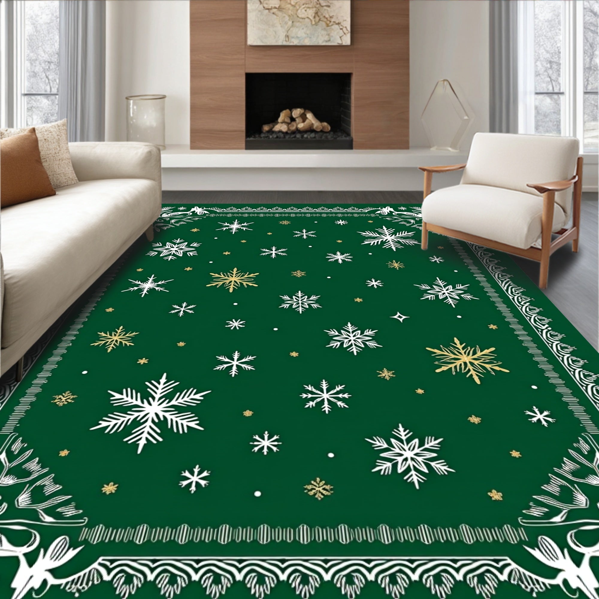 Forest Green Snowflake Cluster Rug