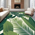 Lush Green Tropical Leaf Pattern Rug