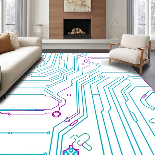 Abstract Circuit Board Geometric Design Rug