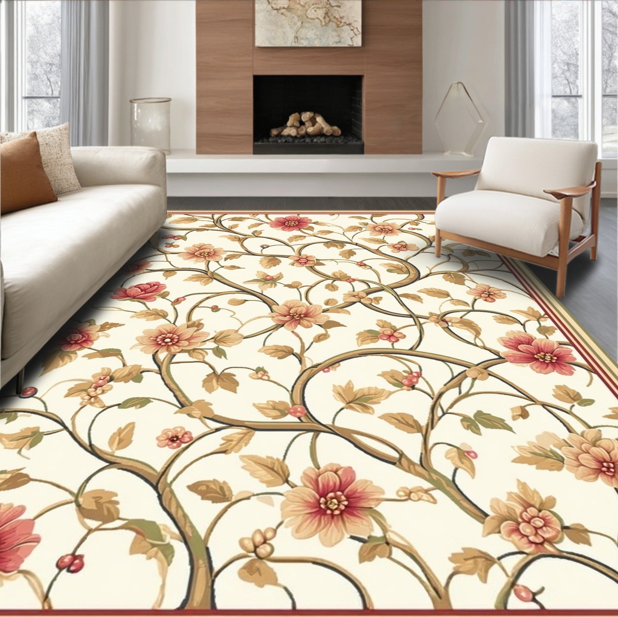 Elegant Floral Vine Patterned Rug