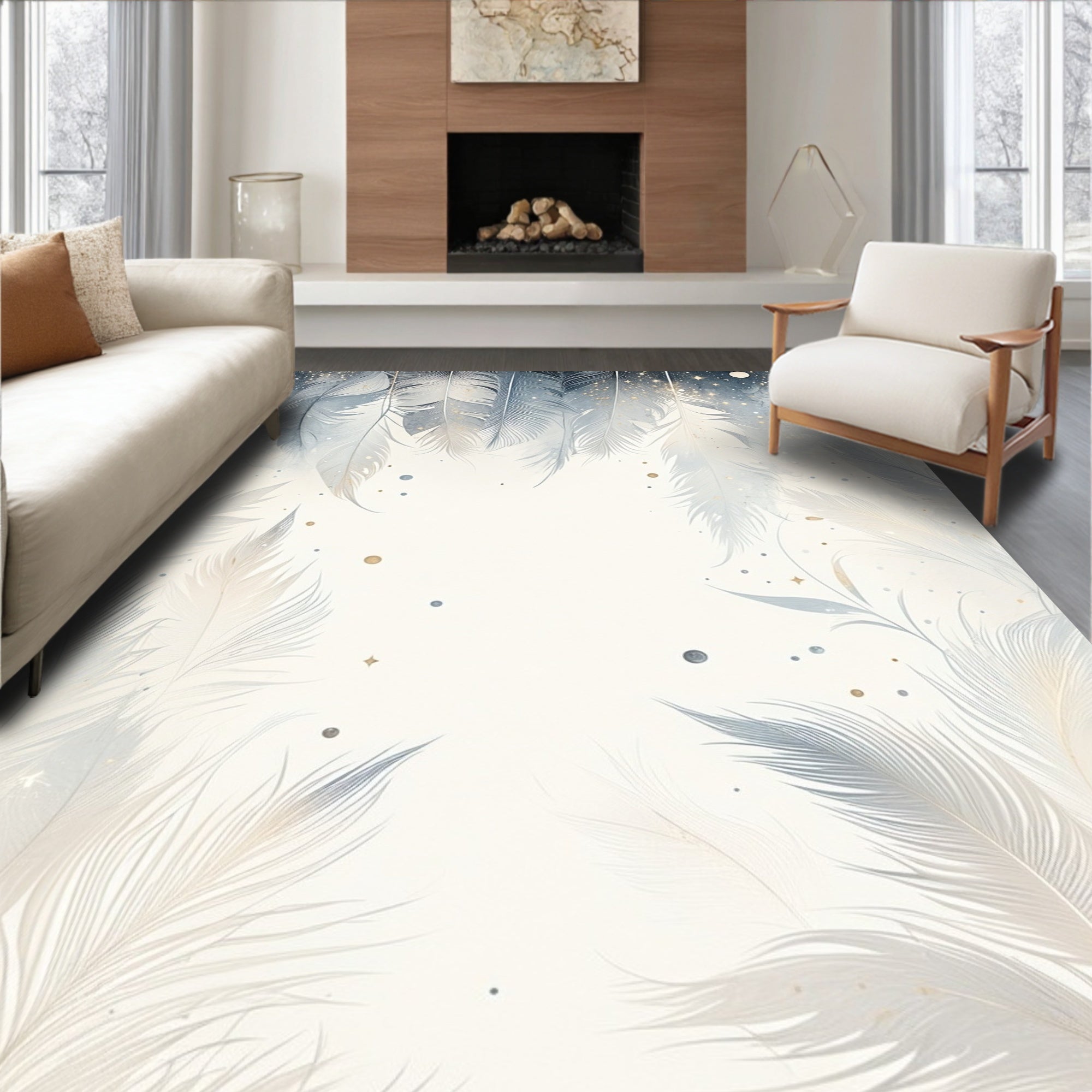 Feather Pattern with Subtle Sparkle Design Rug