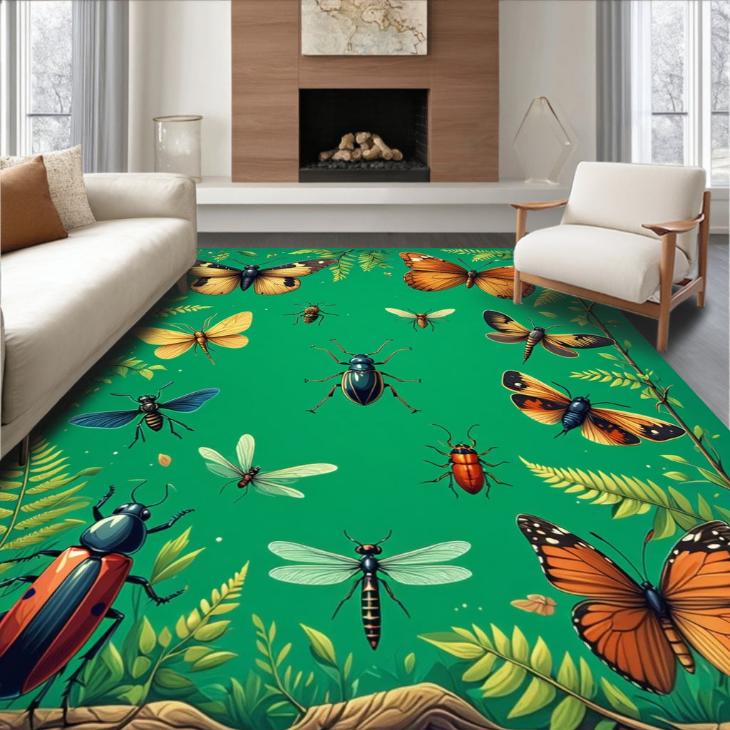 Whimsical Insects and Butterflies Pattern Rug