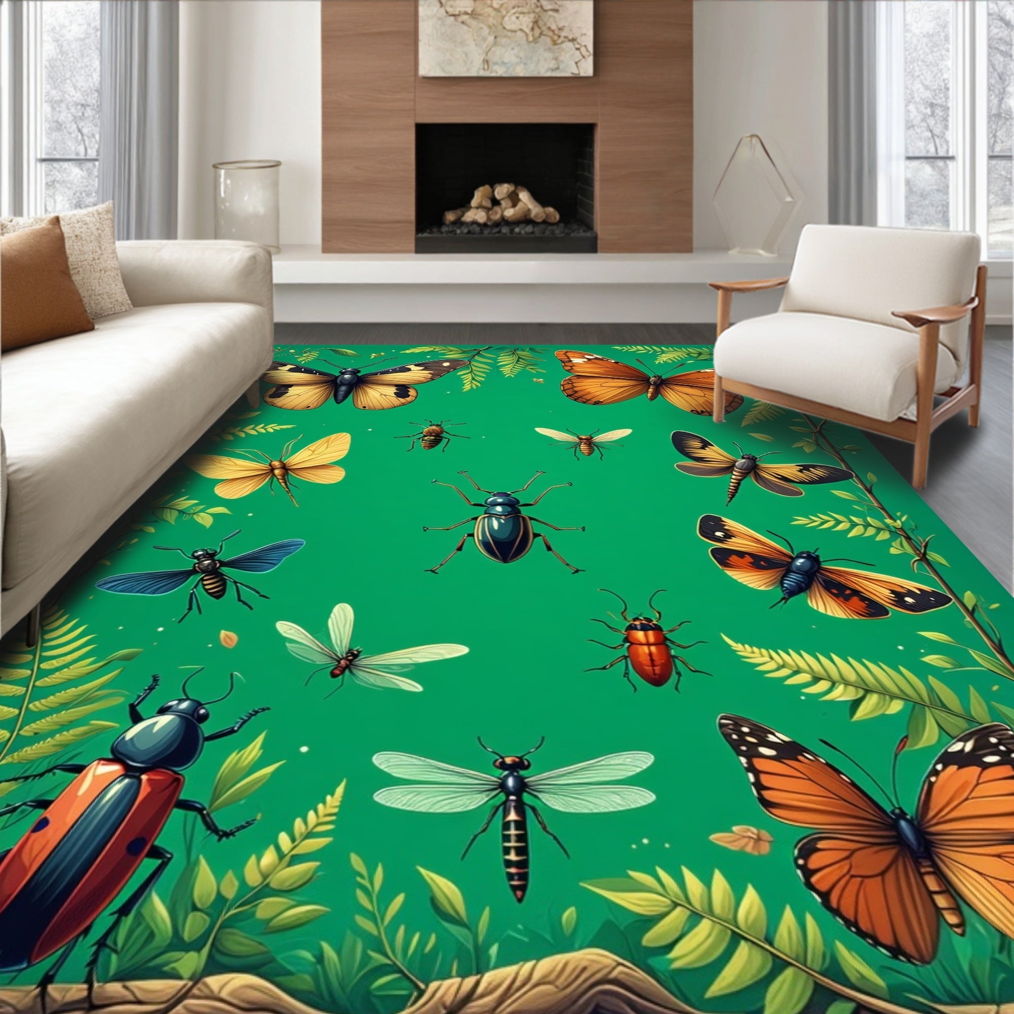 Whimsical Insects and Butterflies Pattern Rug