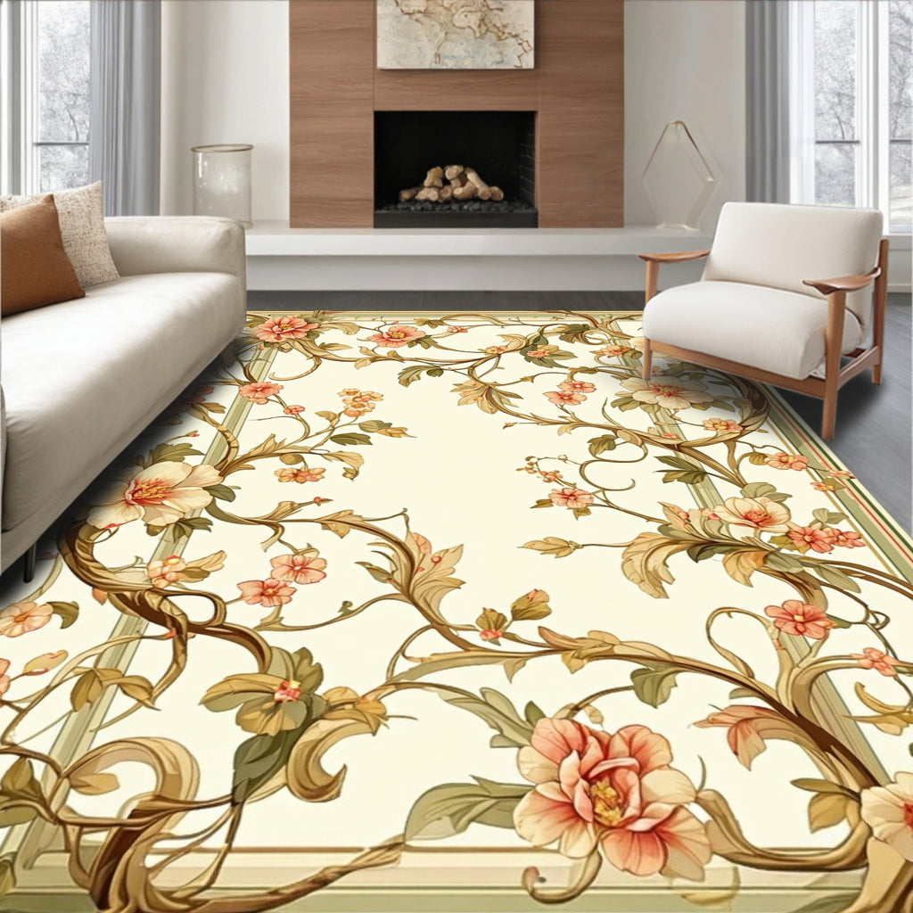 Vintage Floral Vine Swirl Design Rug