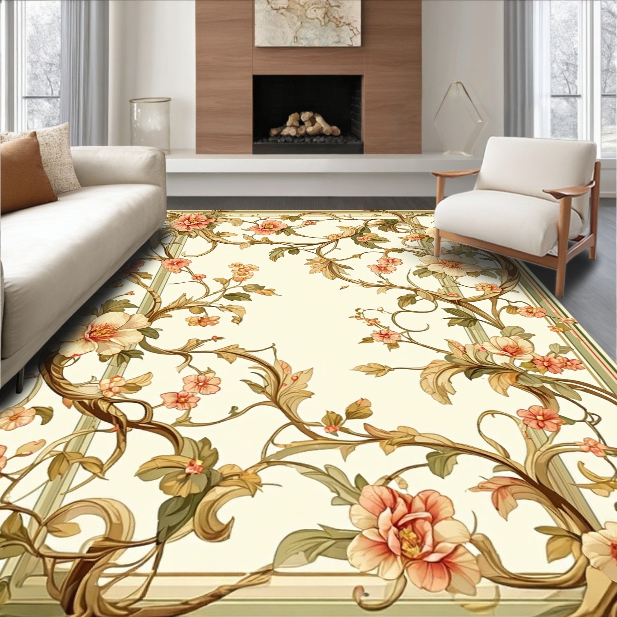 Vintage Floral Vine Swirl Design Rug