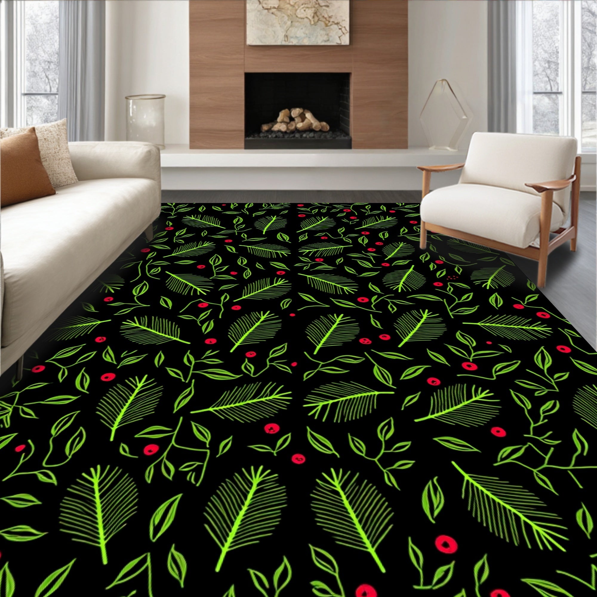 Verdant Frond Berry Scatter Rug
