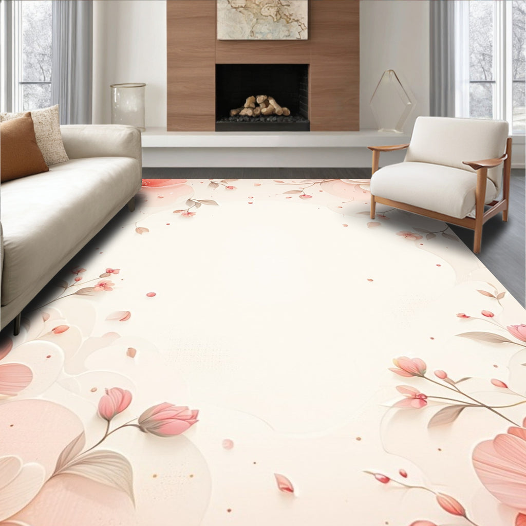 Coral Blossom Delicate Floral Design Rug