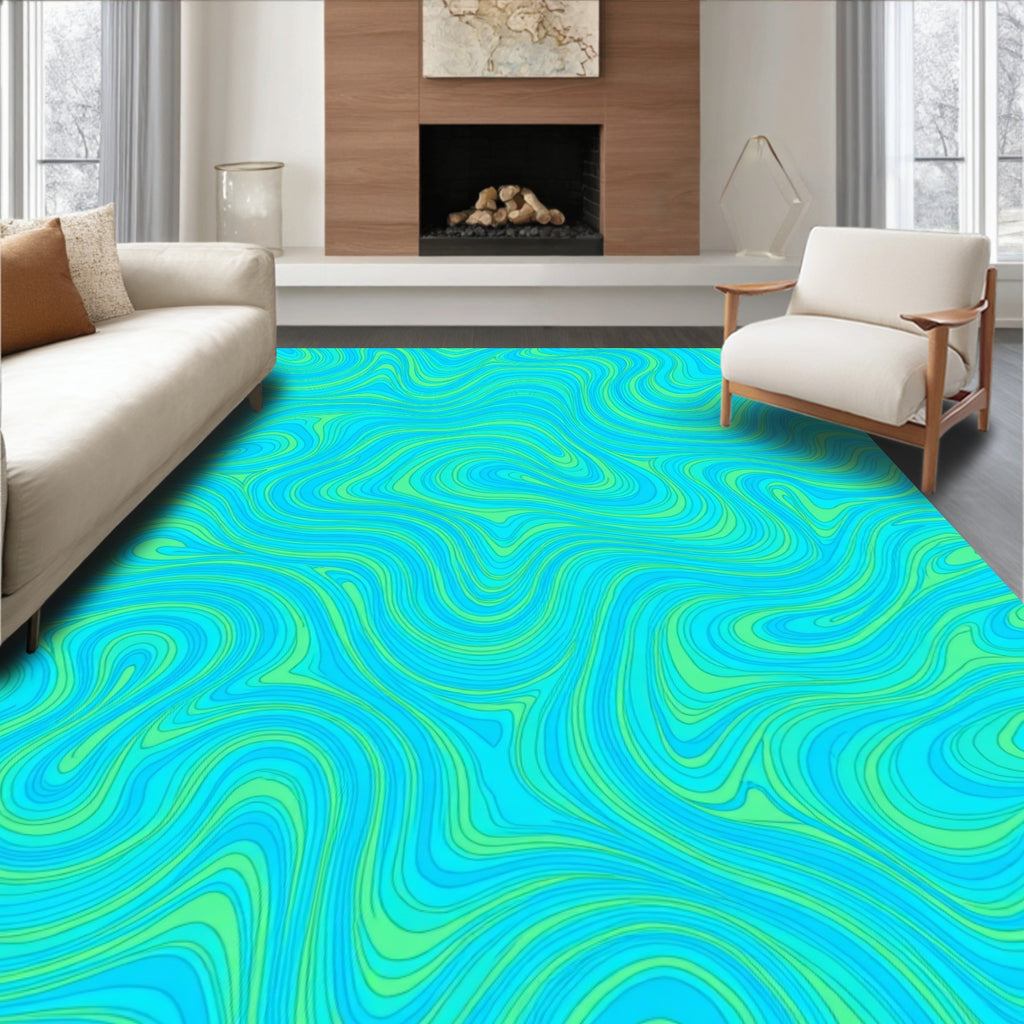 Cyan And Green Swirl Pattern Rug