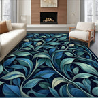 Deep Navy Floral Vine Pattern Rug