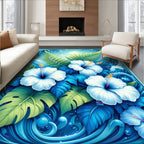 Coastal Blue Hibiscus Wave Design Rug