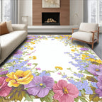 Whimsical Floral Frame with Lavender Gold Accents Rug