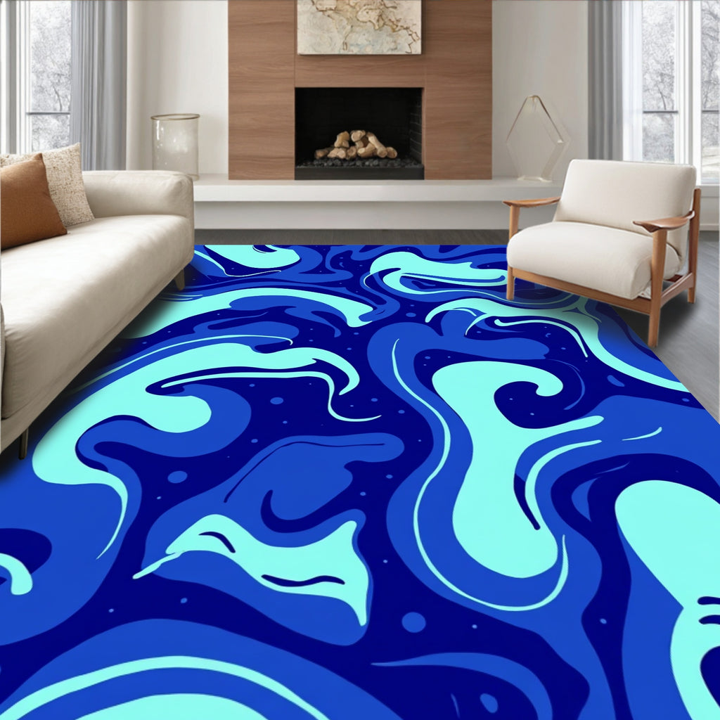 Abstract Swirl Blue Tone Pattern Rug