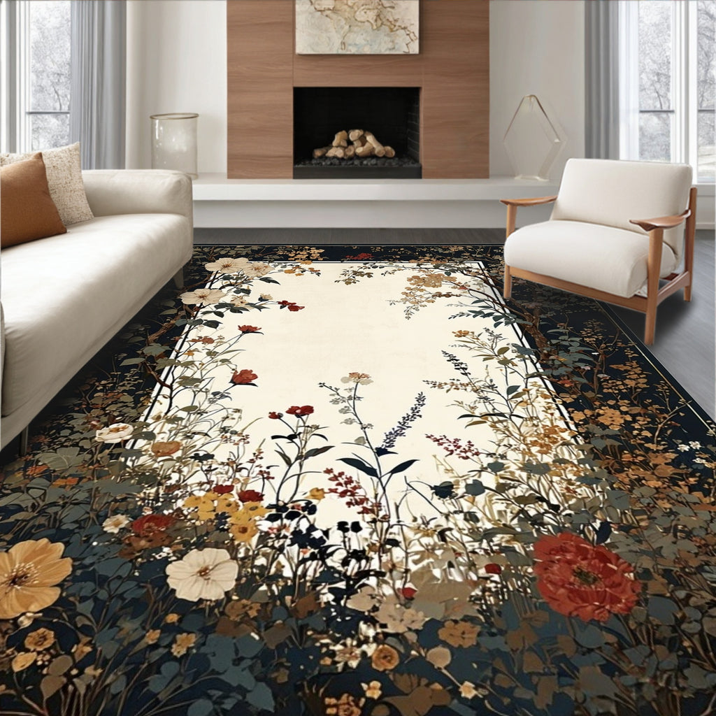 Vintage Floral Garden Botanical Print Rug