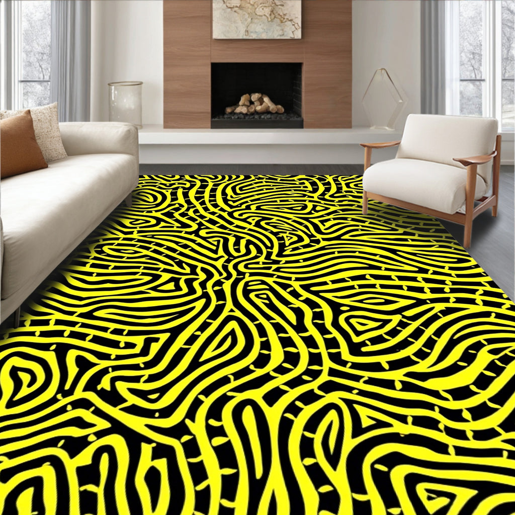 Abstract Yellow Maze Pattern Rug