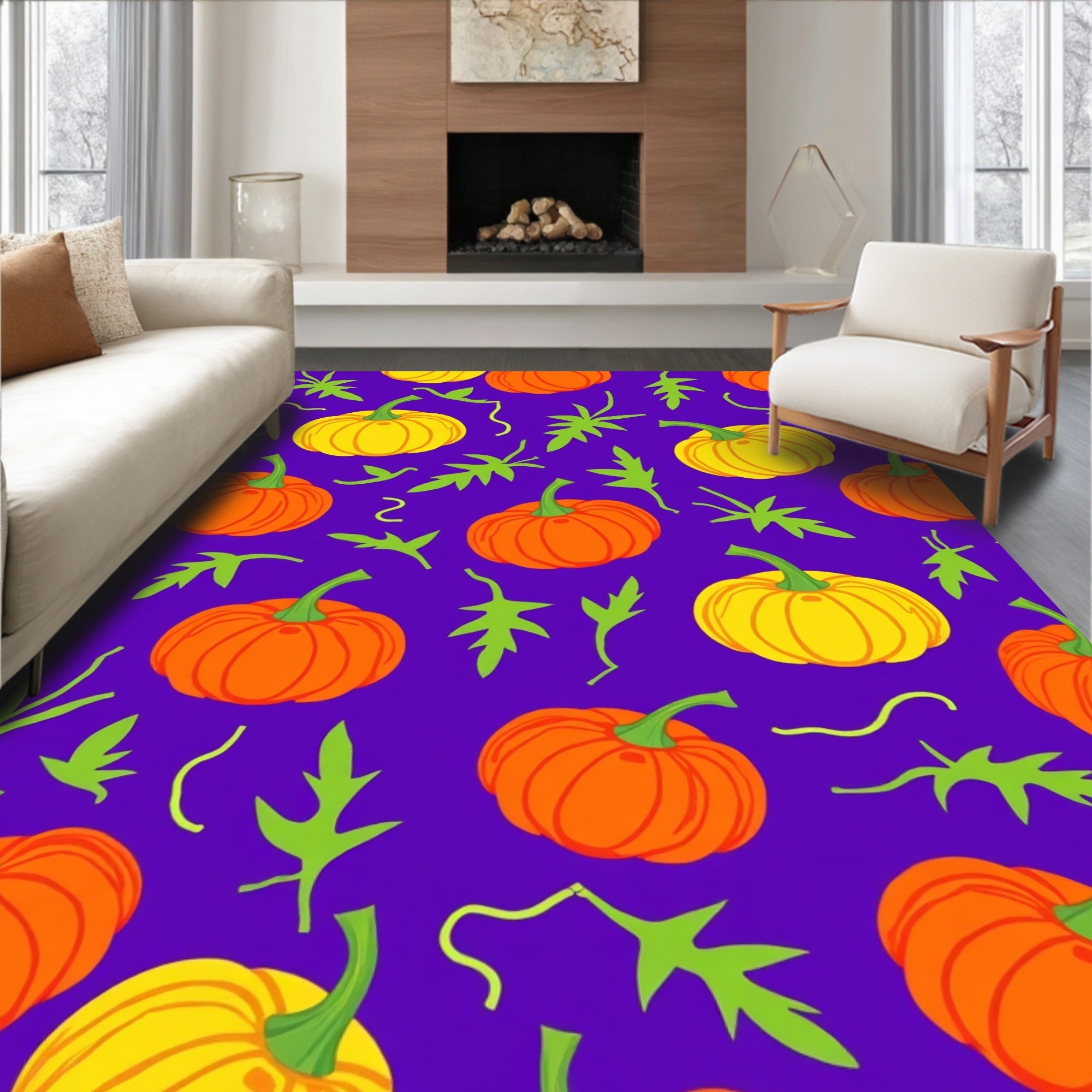 Harvest Pumpkin Vine Pattern Rug