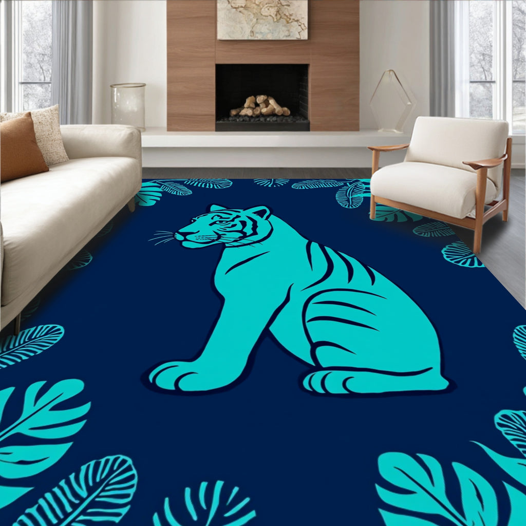 Aqua Tiger Tropical Jungle Print Rug