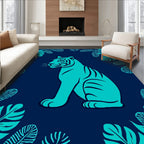 Aqua Tiger Tropical Jungle Print Rug