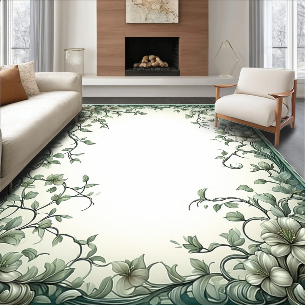 Art Nouveau Floral Vines Soft Green Rug