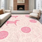Whimsical Pink Horse Foliage Pattern Rug
