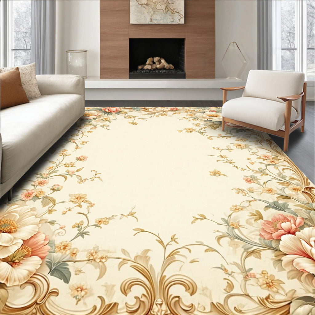 Elegant Floral Scrollwork Vintage Design Rug