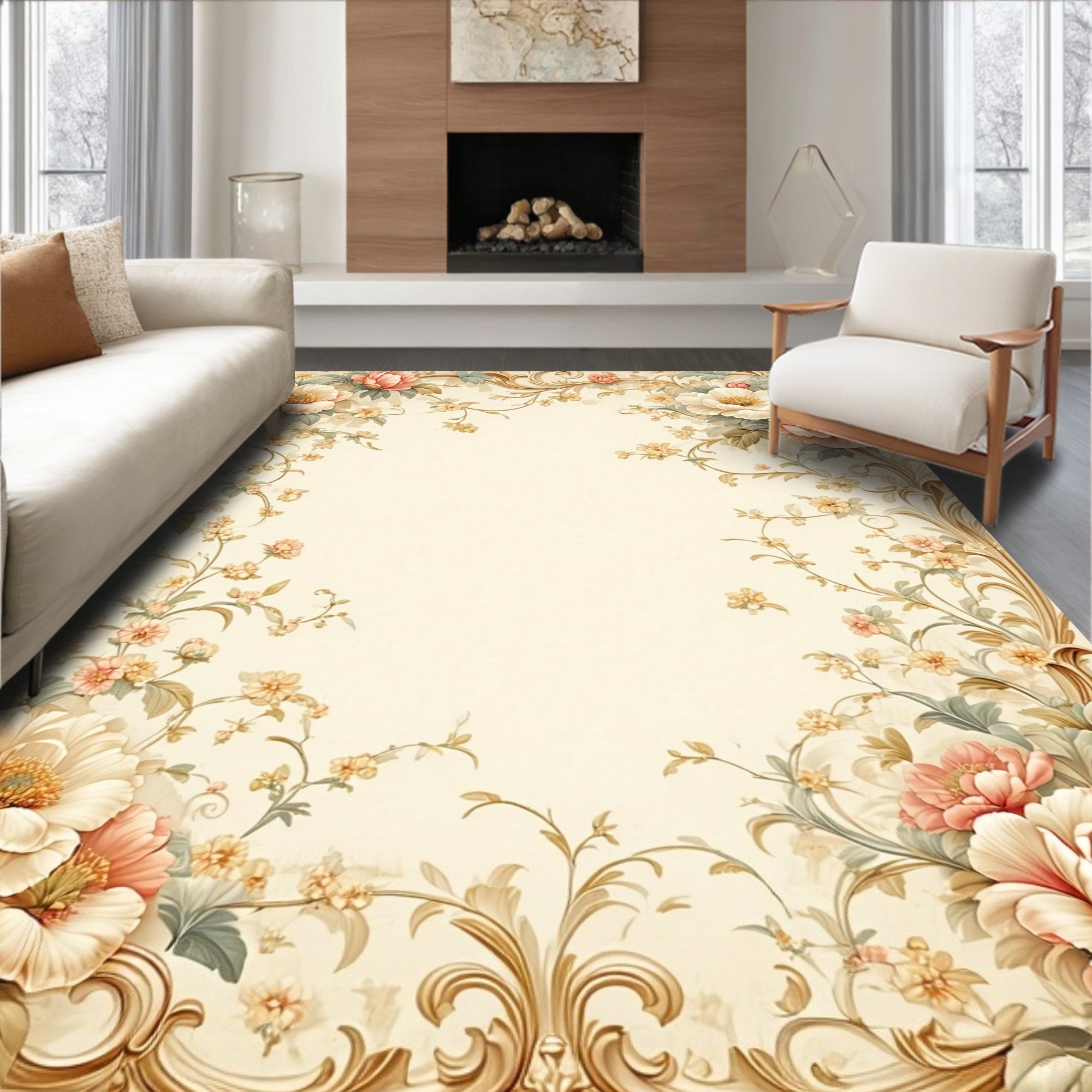 Elegant Floral Scrollwork Vintage Design Rug