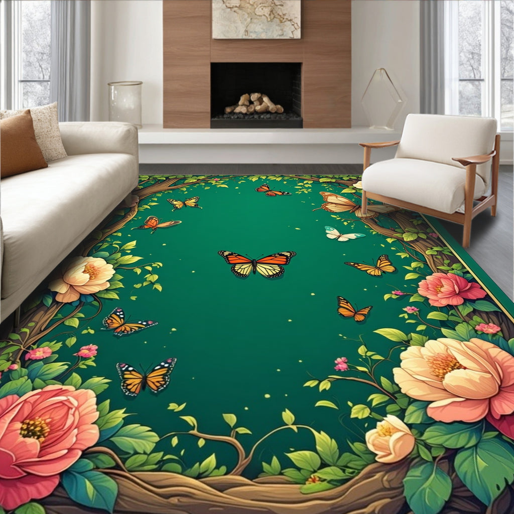 Enchanting Butterfly Floral Garden Rug