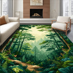 Lush Green Forest Path Design Rug