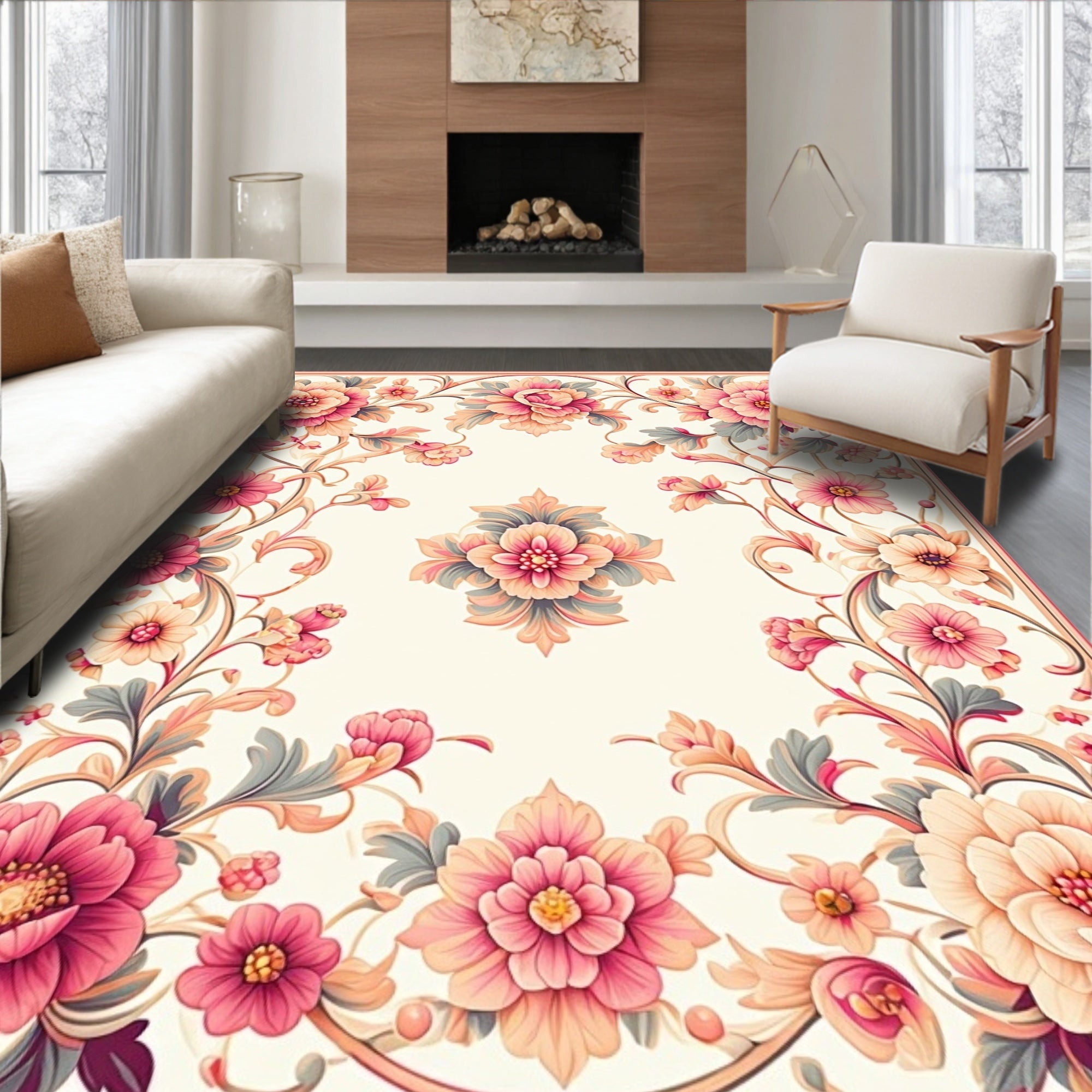 Floral Art Nouveau Inspired Pattern Rug