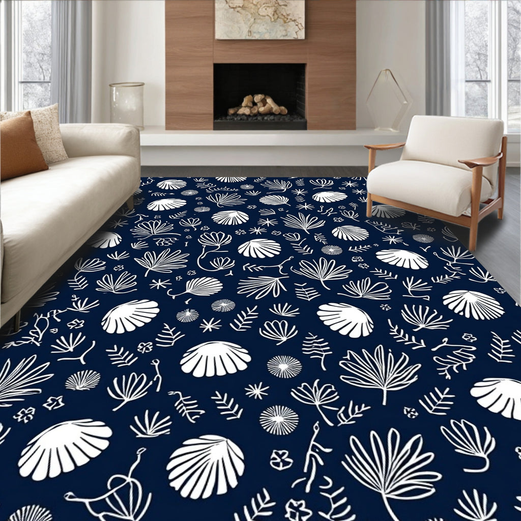 White Shell Leaf Pattern Rug