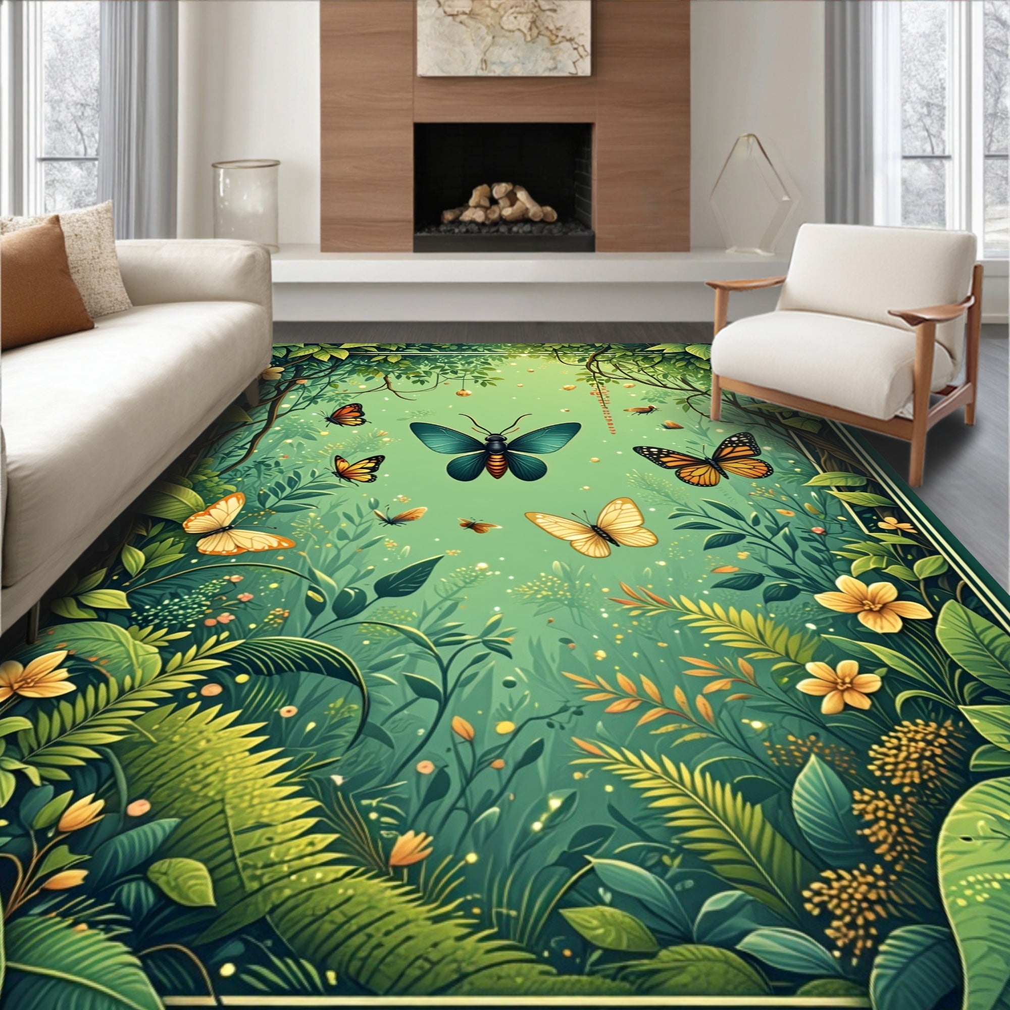 Enchanted Forest Butterfly Garden Rug