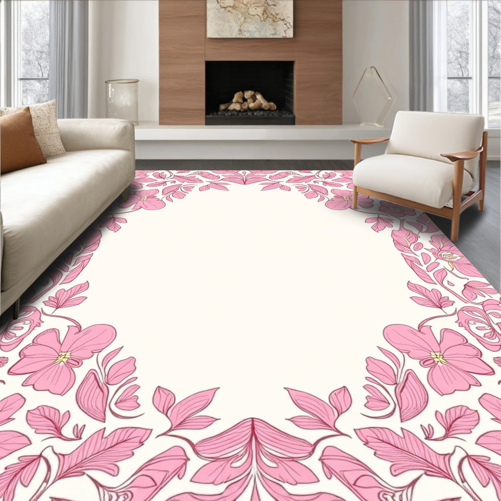 Pink Floral Symmetry Pattern Rug