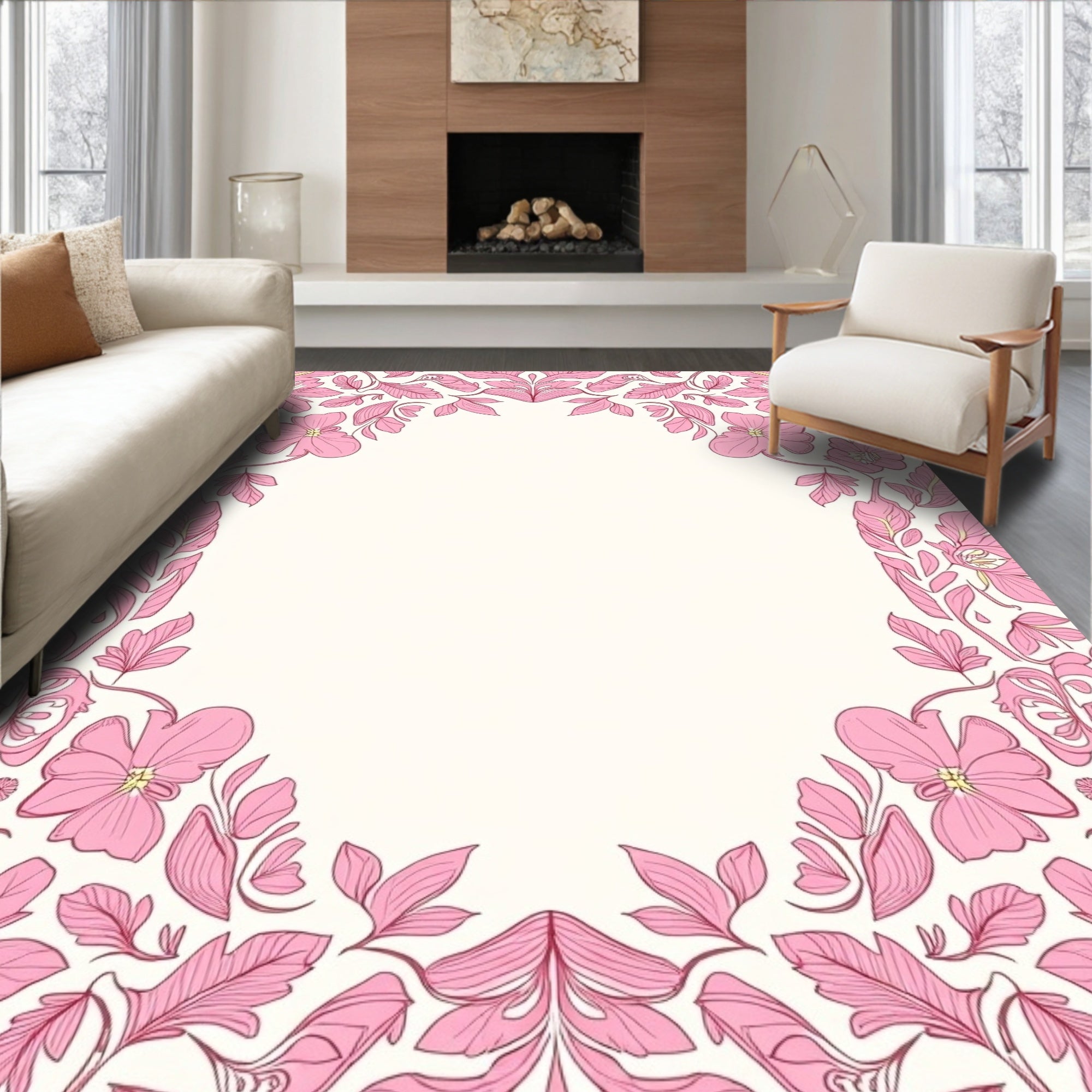 Pink Floral Symmetry Pattern Rug