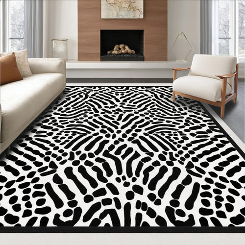 Abstract Organic Black White Pattern Rug