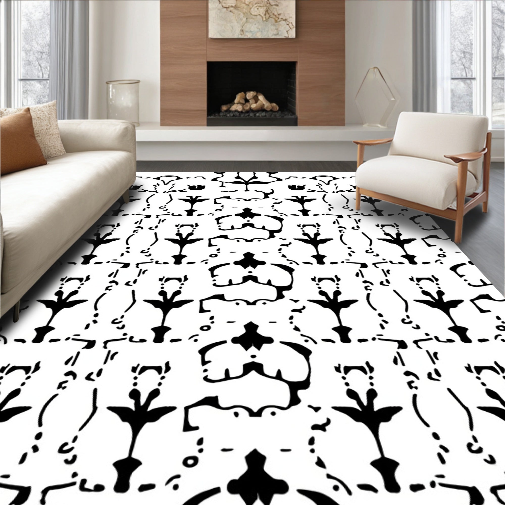 Bold Abstract Black And White Pattern Rug